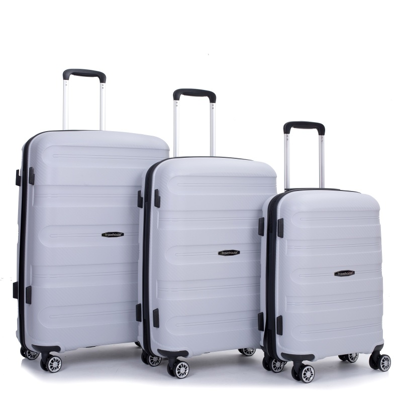 Hardshell Suitcase Spinner Wheels PP Luggage Sets Lightweight Durable Suitcase with TSA Lock,3-Piece Set (20/24/28) ,Silver
